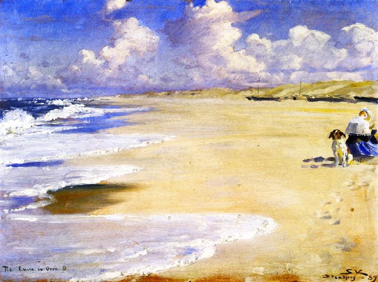 Marie Krøyer Pintura em Stenbjerg Beach - 1889