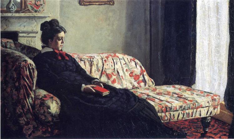 Meditation - Madame Monet sidder på en sofa - 1871