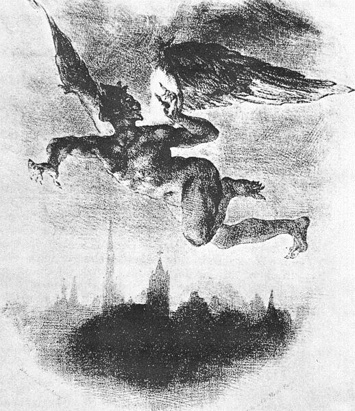 Mephistopheles over Wittenberg (van de Faust of Goethe) - 1839