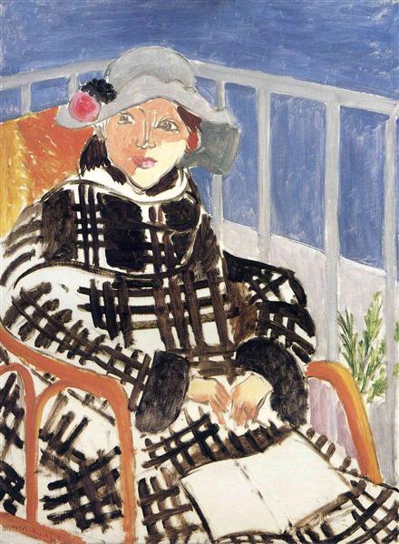 Miss Matisse med en skotsk tartan frakke 1918