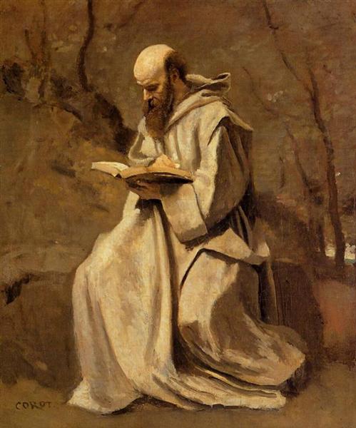 White Monk - Sitting - Reading - 1857