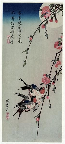 Moon - Swallows and Peach Blossoms - 1850 