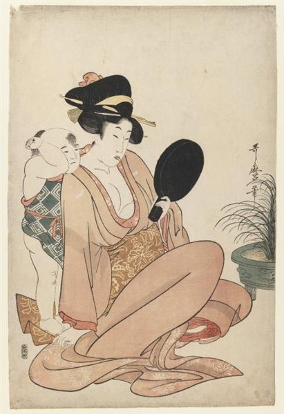 Mother and Child Looking at Themselves in a Hand Mirror - 1805