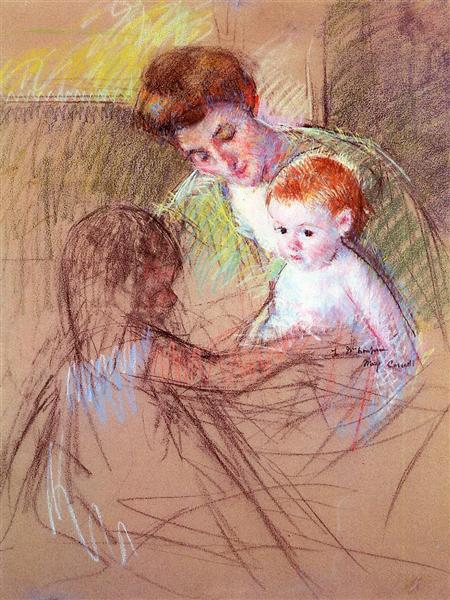 Mère et fille qui regarde le bébé - 1905