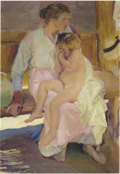 Mutter und Tochter - Valencia Beach - 1916