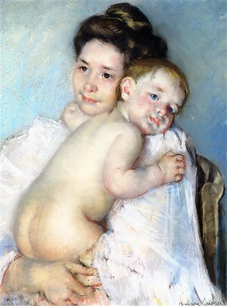 Mutter Berthe hält ihr Baby - 1900