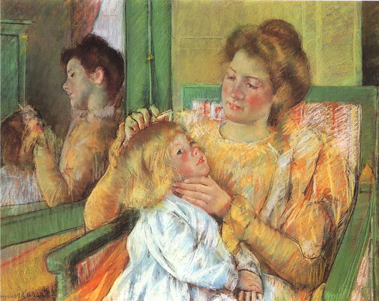 Mère peignant les cheveux de son fils - 1879