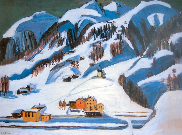 Montagne e case sulla neve - 1924