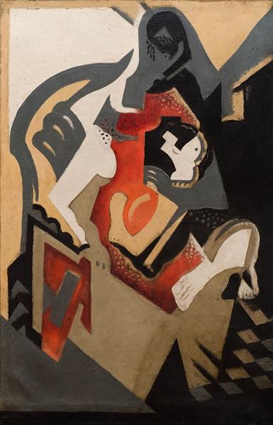 Composition de femme assise avec tache rouge - 1916