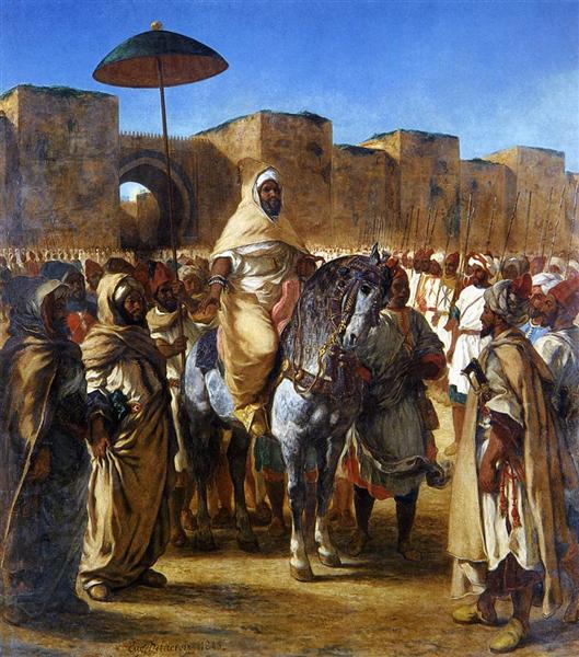 Muley Abd -ar -rhaman - Sultanen af ​​Marokko - forlader sit Meknes -palads med hans entourage - 1845