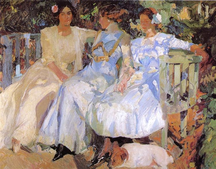 Mia moglie e le mie figlie in giardino - 1910