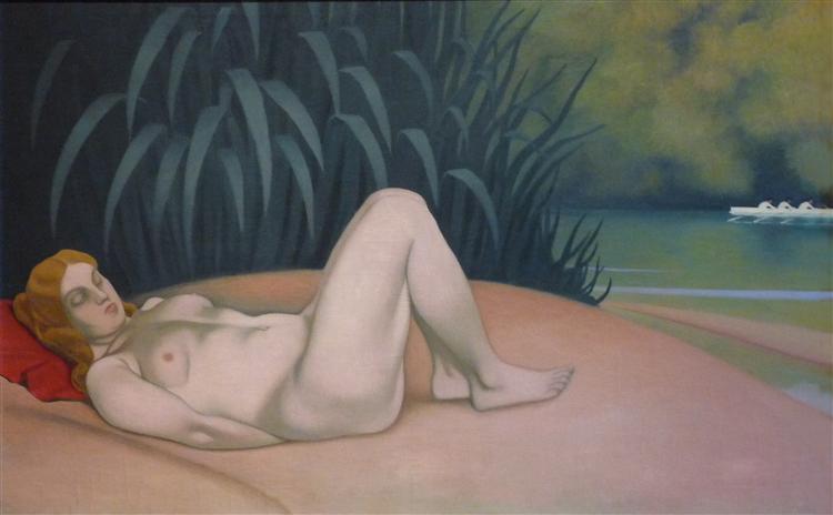 Naked woman sleeping on the edge of the water - 1921