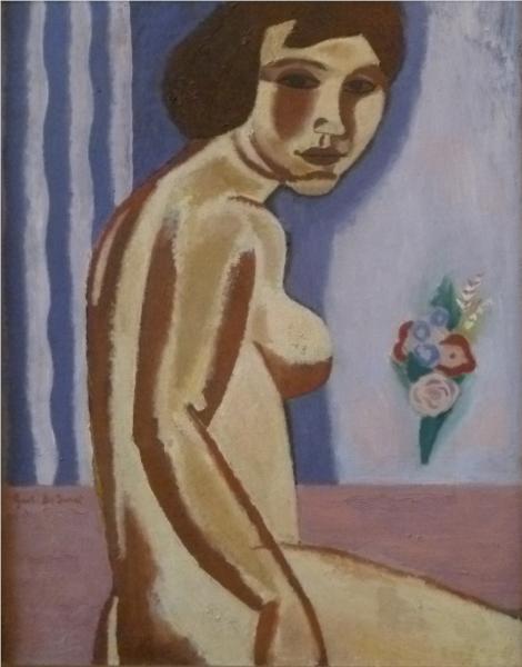 Femme nue avec bouquet de fleurs - 1931