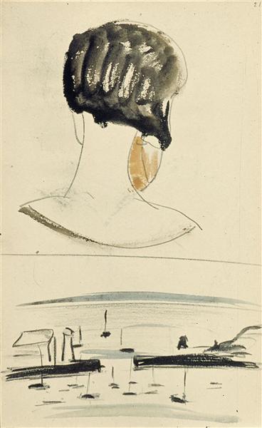 Nelly Van Doesburg seen from behind - and a port scene - 1924