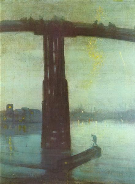 Night: Blue and golden Battersea Bridge - 1875