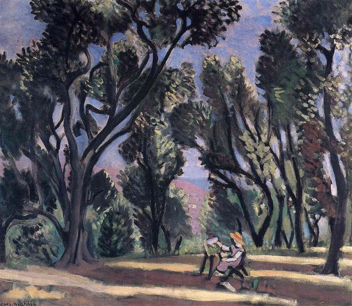 Landschaft mit einer Bank 1918