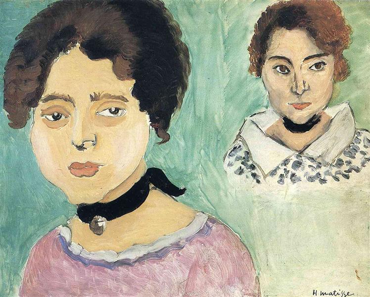 Doble retrato de Marguerite sobre fondo verde 1919