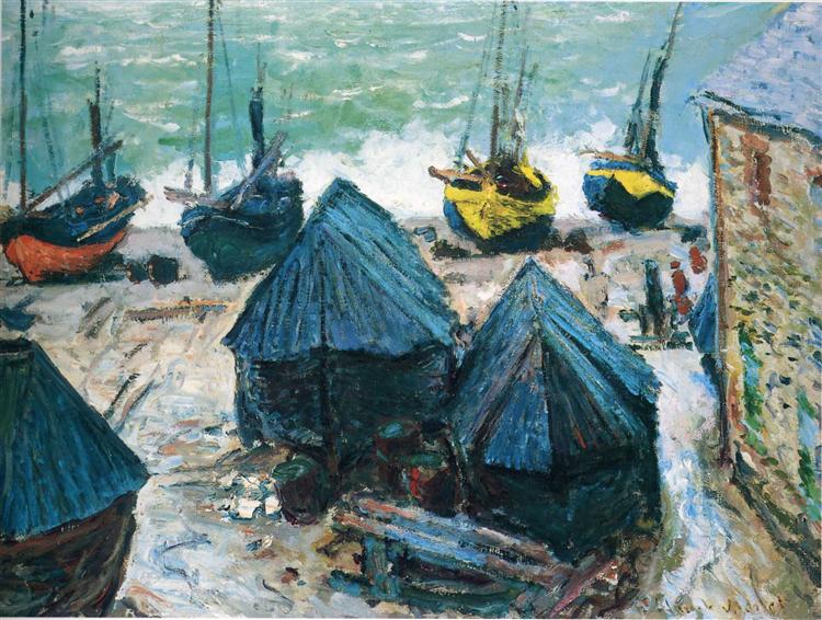 Barcos na praia de Etretat - 1885