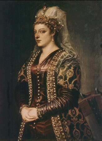 Ritratto di Caterina Cornaro (1454-1510), moglie del re Jaime II di Chipre, vestito da Santa Catalina - 1542