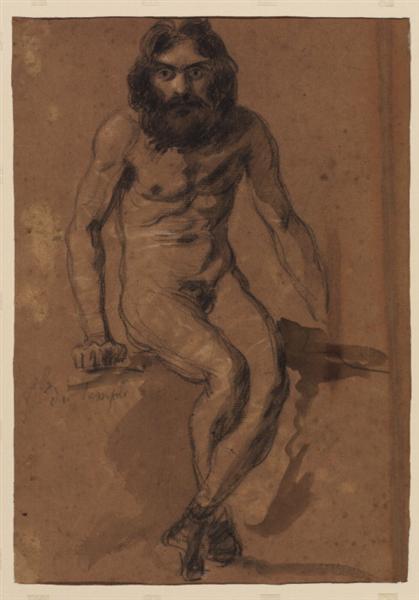 Naked bearded man - Sitting