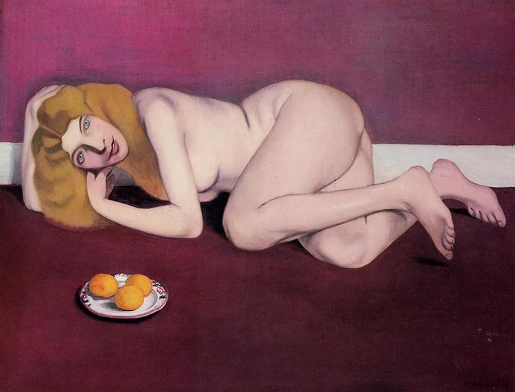 Femme blonde nue avec des mandarines - 1913