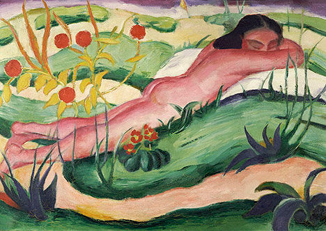 Naked lying in the flowers - 1910