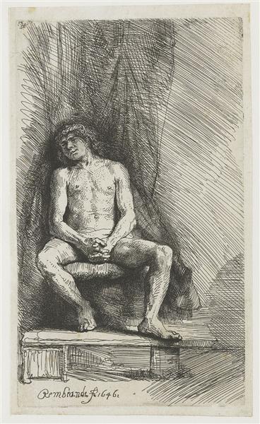 Naked man sitting at a curtain - 1646