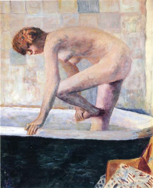 Naked washing his feet in a bathtub - 1924