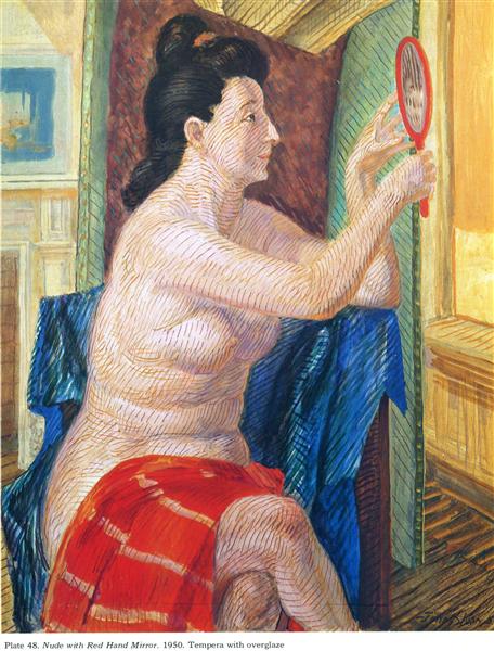 Nude avec miroir à main rouge - 1950