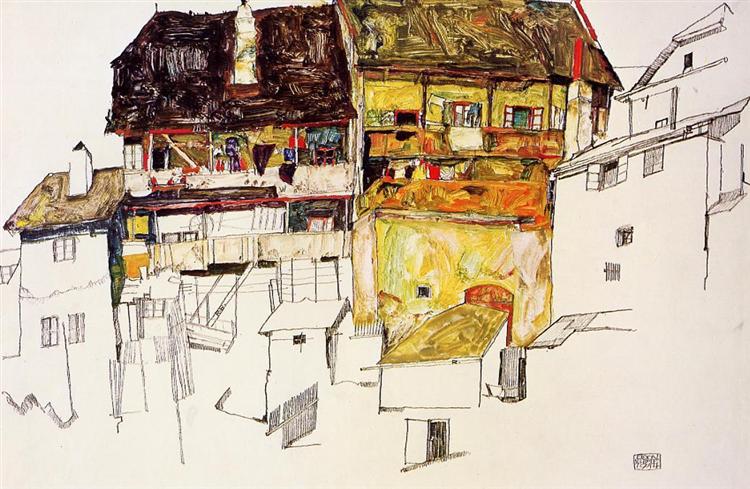 Alte Häuser in Krumau - 1914