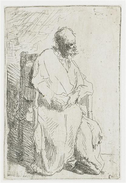 Elder with a long layer sitting in an armchair - 1630