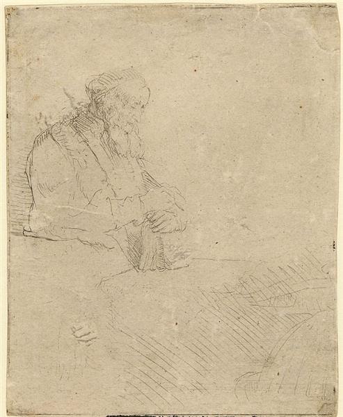 Anciano En Meditación - Apoyado En Un Libro - 1645