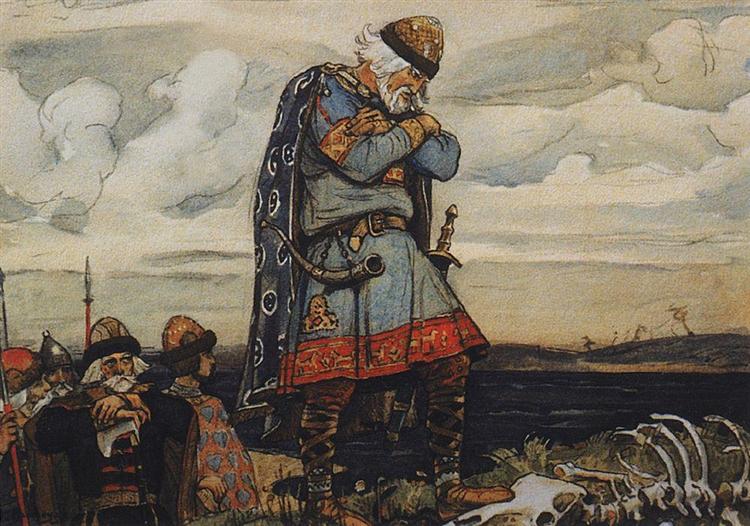 Oleg vor den Überresten seines Pferdes - 1899