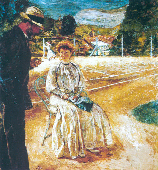 Painting of a tennis court Castle Guernon Ranville - 1907