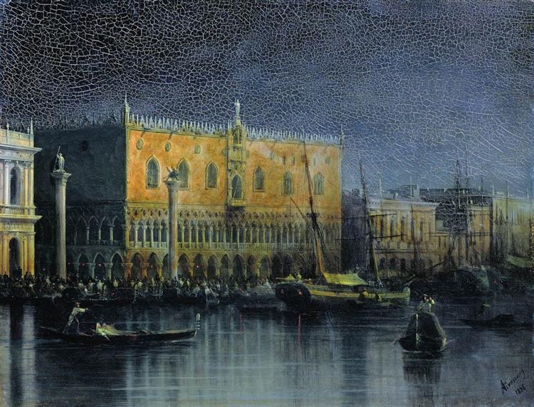 Palace Rains i Venedig i måneskin - 1878