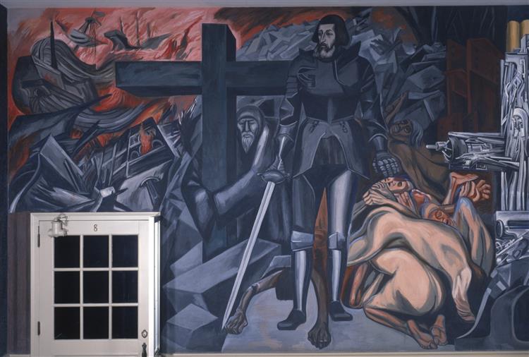 Panel 13. Cortés og La Cruz - Epic of American Civilization - 1934