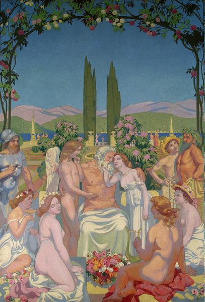 L'histoire de Psyché: Panel 5. En présence des dieux, Jupiter donne l'immortalité à la psyché et célèbre son mariage avec Eros - 1908