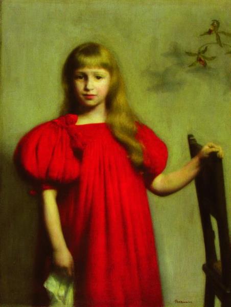 Retrato de uma garota com um vestido vermelho (Józefa oderfeldówna) - 1897