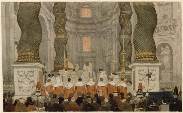 Papal ceremony in San Pedro de Rome under the Bernini Pallium