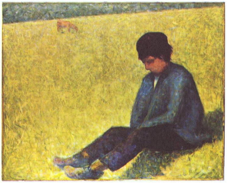 Enfant paysan assis dans une prairie - 1883