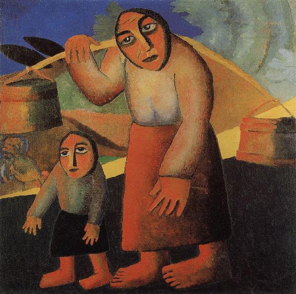 Campesina Con Cubos Y Un Niño - 1912