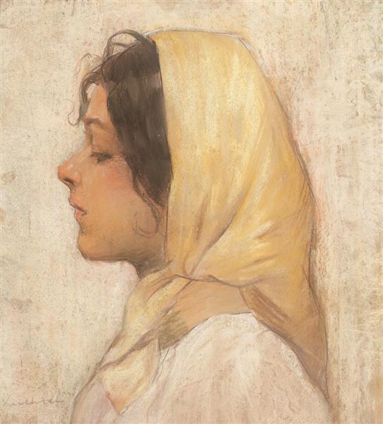 Campesina Con Pañuelo Amarillo En La Cabeza - 1905