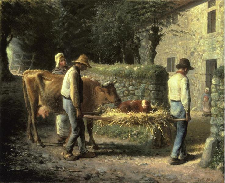 Contadini che portano a casa un vitello nato sul campo - 1864