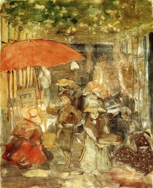 Pique-nique avec des parapluies rouges - 1899