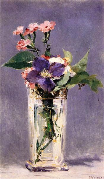 Rosas og Clemátide i en glassvase - 1882