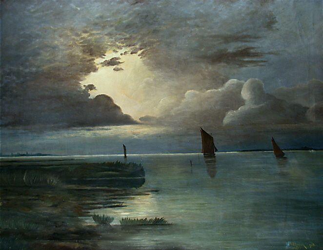 pintura Atardecer En El Mar Con Tormenta - Achenbach Andreas