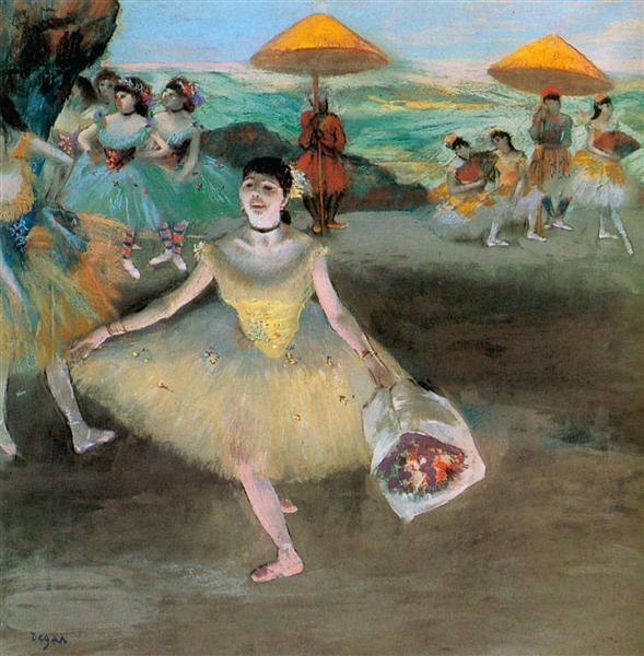 pintura Bailarina Con Una Reverencia De Ramo - Edgar Degas