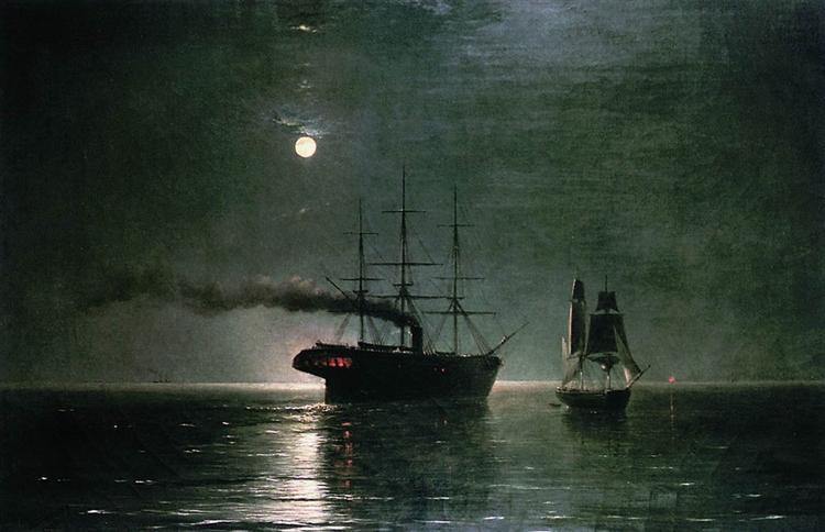 pintura Barcos En La Quietud De La Noche - Ivan Aivazovsky