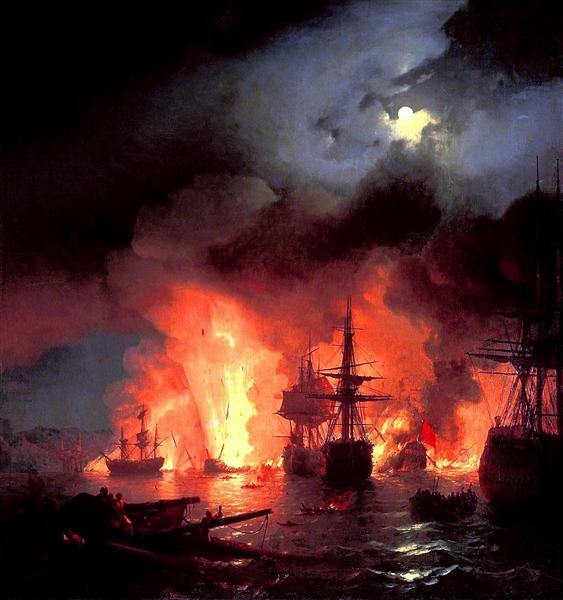 pintura Batalla De Cesme En La Noche - Ivan Aivazovsky