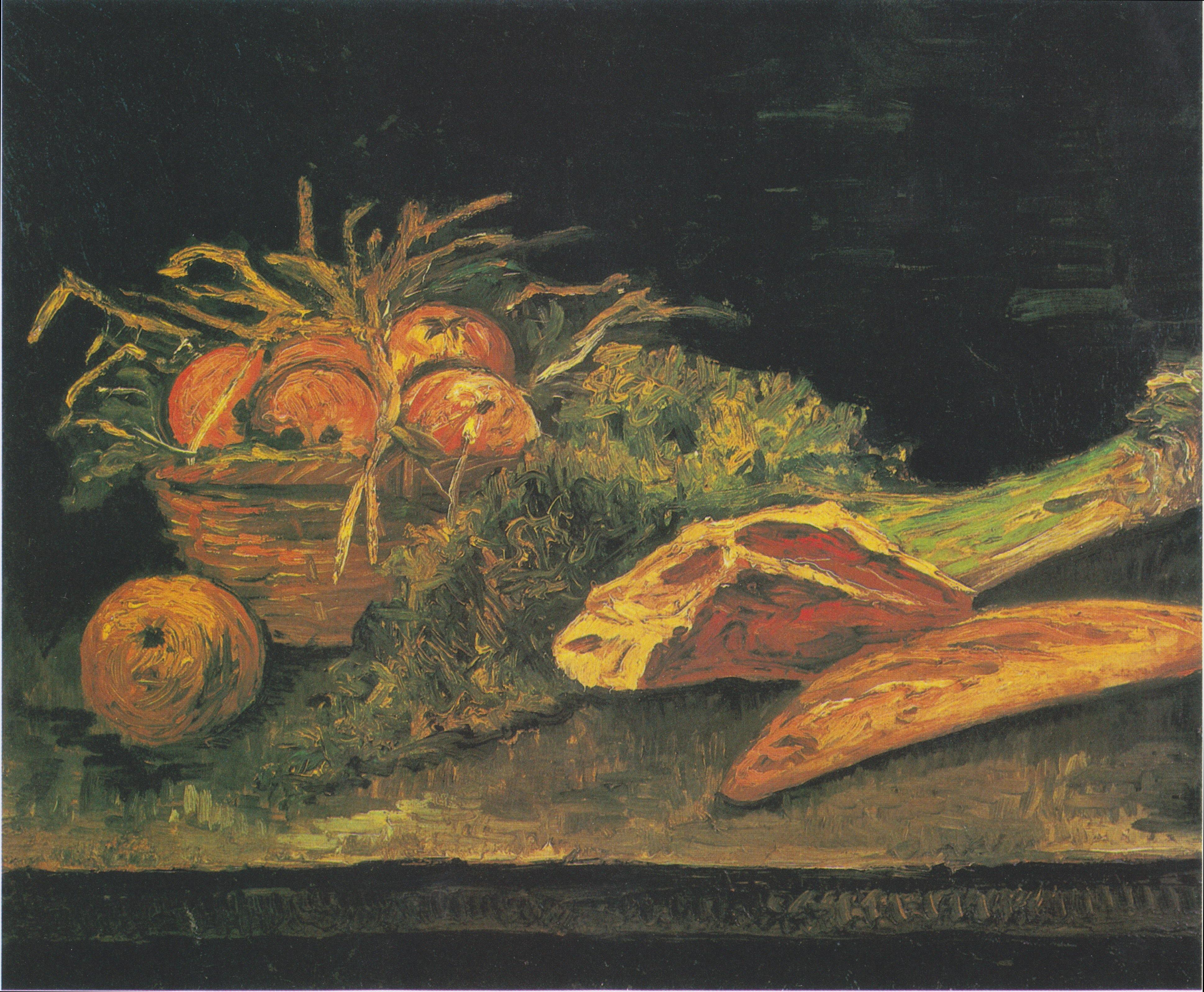 pintura Bodegón Con Cesta De Manzana, Rollos De Carne Y Pan - Vincent Van Gogh